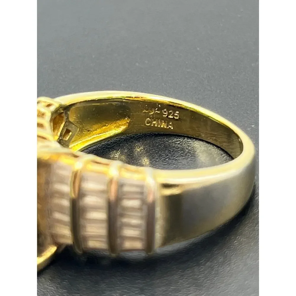 Vintage Sterling Silver Gold Vermeil CZ Multi-Stone 7.4g Cocktail‎ Ring Sz 10.25